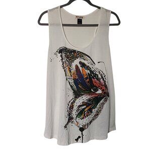 172. Crafty Women's White Beaded Butterfly Eye Design Tank Top